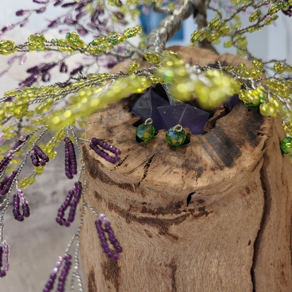 Beaded Bonsai Wire Tree, Pink, Purple, Green Wisteria on Driftwood - Picture 6 of 16